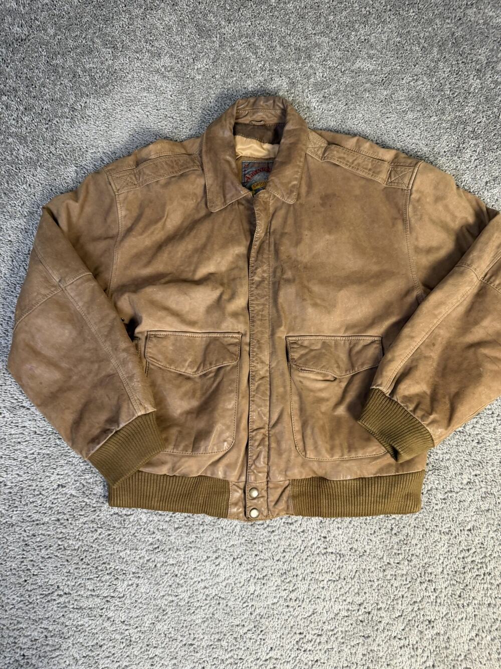 VTG Adventure Bound Originals Jacket Mens XL Brown Leather Bomber Patina Lined